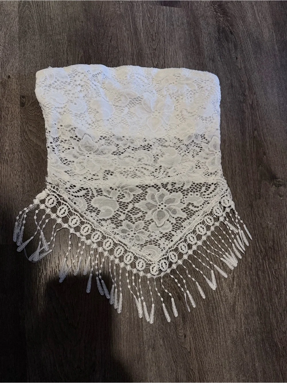 White Lace Crochet Fringe Bandeau Top